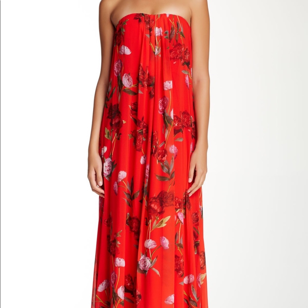 Erin Featherston Red Peony Chiffon Gown